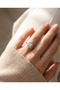 Women's Square Ring Silver Color Baguette and Zircon Stone Adjustable Brass Tarnish Resistant Jewelry