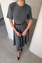 Premium Crew Neck Midi Dress of Belt Pieces - Gray - 3