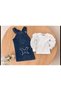 Girl's Denim Gilet Dress Set 2 Pieces 3-7 Years Old Festive Combination with Ruffled Blouse - 2