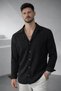 Men's Black Comfortable Fit Long Sleeve Ribbed Ottoman Shirt - 2