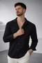 Men's Black Comfortable Fit Long Sleeve Ribbed Ottoman Shirt - 3