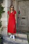 Buketli̇ Women's V-Neck Short Sleeve Y Slit Basic Dress - 5