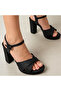 Black Satin Platform Sole Cross-Strapped Thick Heeled Women's Shoes Vi̇d02006 - 2