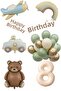 Retro 8Th Birthday Set; Airplane, Car, Rainbow, Teddy Bear and 20 Latex Balloons Set - 2