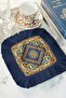 Ancient Roman Motif Fringed Presentation Napkin - Luxurious Classic Bohemian Navy Blue Coaster Tissue - 3