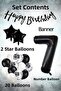 Black Concept 7Th Birthday Celebration Set; White Balloon with Black Confetti, Number Star Foil, and Bann. - 3