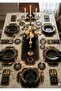 Gold Embroidered Black Leather 19 Piece Luxury Placemat and Table Runner Set - 5