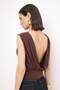 Kahverengi Düz Kayık Yaka Kolsuz Örme Sandy Party Bluz TPRSS26BZ00052