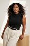 Black Accessory Detailed Draped Flexible Knitted Plus Size Blouse Tbbss26Af00074