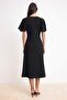 Black Plain Bodycon V-Neck Angel Sleeve Short Midi Scuba Crepe Knitted Dress Twoss26El00471 - 4