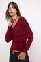 Bordo Fitted/Vücuda Oturan Carmen Yaka Büzgü Detaylı Uzun Kol Örme Bluz TWOSS26BZ00694