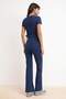Navy Blue Double Breasted Closure Flexible Short Sleeve Flare Bottom Knitted Bottom - Top Set Twoss26Au00082 - 4