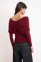 Bordo Fitted/Vücuda Oturan Carmen Yaka Büzgü Detaylı Uzun Kol Örme Bluz TWOSS26BZ00694 - 4