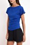 Saks Fitted/Vücuda Oturan Kayık Yaka Düşük Kol Kısa Kollu Scuba Krep Örme Bluz TWOSS26BZ00080 - 3