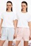 Pembe-Mavi 2'li Ekoseli Çiçekli Dantel Detaylı Viskon Dokuma Pijama Altı THMSS26PJ00005 - 7
