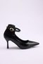 Black Ankle Strap Pointed Toe Women's 7 cm Thin Heeled Shoes Takaw26To00022 - 3