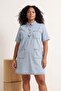 Mavi Cep Detaylı Oversize Mini Büyük Beden Denim Gömlek Elbise TBBSS26AH00162 - 2
