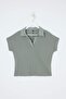 Haki Regular/Normal Kalıp Polo Yaka Düşük Kol Örme T-Shirt TWOSS26TS00078 - 5