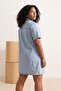 Mavi Cep Detaylı Oversize Mini Büyük Beden Denim Gömlek Elbise TBBSS26AH00162 - 3