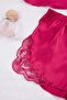Fuchsia Lace Rope Strap Woven Pajama Set with Satin Shorts Thmaw21Pt0843 - 3