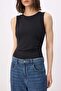 Black Plain Fitted Crew Neck Sleeveless Snap Fastener Stretchy Knitted Body Twoss26Bd00020 - 3