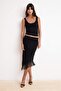 Black Thin Openwork 2-Piece Strap Blouse-Asymmetric Tassel Skirt Knitwear Bottom - Top Set Twoss26Au00048 - 2