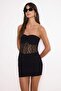 Siyah Dantel Drape Vücudu Saran Süper Kısa / Mini Örme Party Elbise TPRSS26EL00224 - 2