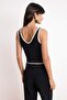 Siyah Crop V Yaka Renk Bloklu İnce Triko Bluz TWOSS25BZ00299 - 4