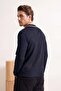 Lacivert Loose Fit Dokulu Yaka Çizgi Detaylı Fermuarlı Polo Yaka T-shirt TMNSS26PO00003 - 3