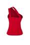 Kırmızı Fitted/Vücuda Oturan Asimetrik Yaka Kolsuz Düğmeli Scuba Krep Örme Bluz TWOSS26BZ00278 - 6