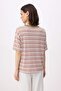 Gül Kurusu Çizgili Oversize/Geniş Kalıp Uzun Tok Pamuklu Örme T-Shirt TWOSS26TS00051 - 4