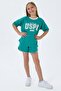 Girl's Crew Neck Embroidered Summer Regular Fit Green Shorts Set Us2524-C-V2