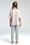Girl's Crew Neck Pigment Printed Summer Regular Fit Pink Pajama Set Us2077-C-V2 - 4