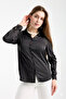 Women's Black Satin Shirt Long Sleeve Stylish Classic Office Casual Shiny Fabric Button up Blouse - 4