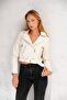 Ecru Slim Fit Women's Jacket with Sleeve Zipper Detail - 4