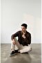 Men's Brown-Beige Ottoman Long Sleeve Shirt Pants Tracksuit Set - 3