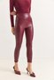 Women's high waist Fur-Lined d Leather plain burgundy tights - 3