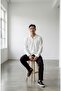 Men's White-Black Ottoman Long Sleeve Shirt Pants Tracksuit Set - 2