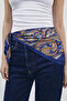 Navy Blue Shawl Patterned Silk I Satin Scarf (70*70 cm) - 5