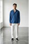 Men's Indigo-White Ottoman Long Sleeve Shirt Pants Tracksuit Set