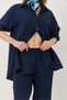 Women's Linen casual chic & sporty Wide-Leg set - navy blue - 3