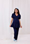 Navy Blue Ribbon Detailed Design Maternity Maternity Pajama Set with Breastfeeding Feature