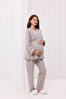 Beige Wrap-Around Long Robe with Nursing Feature, Maternity and Postpartum Pajama Set, 3-Piece Set - 2