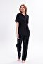 Women's Red Ribbed Front Buttoned Cotton Short Sleeve Pajama Set - 2