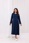 Navy Blue Double Breasted Cotton Maternity Nightgown with Breastfeeding Feature - 2