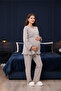 Beige Double-Breasted Ruffled Design Long Sleeve Cotton Maternity Pajama Set - 5
