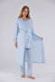 Blue Long Sleeve Cotton Full Length Maternity Pajama Set with Lace on Sleeves and Collar, 3-Piece Set - 5