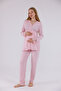 Powder Patterned Long Sleeve Cotton Maternity Pajama Set and Nightgown 4-Piece Set - 2