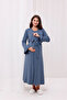 Anthracite Double Breasted Cotton Breastfeeding Maternity Nightgown-Dressing Set of 2 - 6