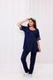 Navy Blue Sleeve and Collar Lace Design Cotton Maternity Pajama Set - 2